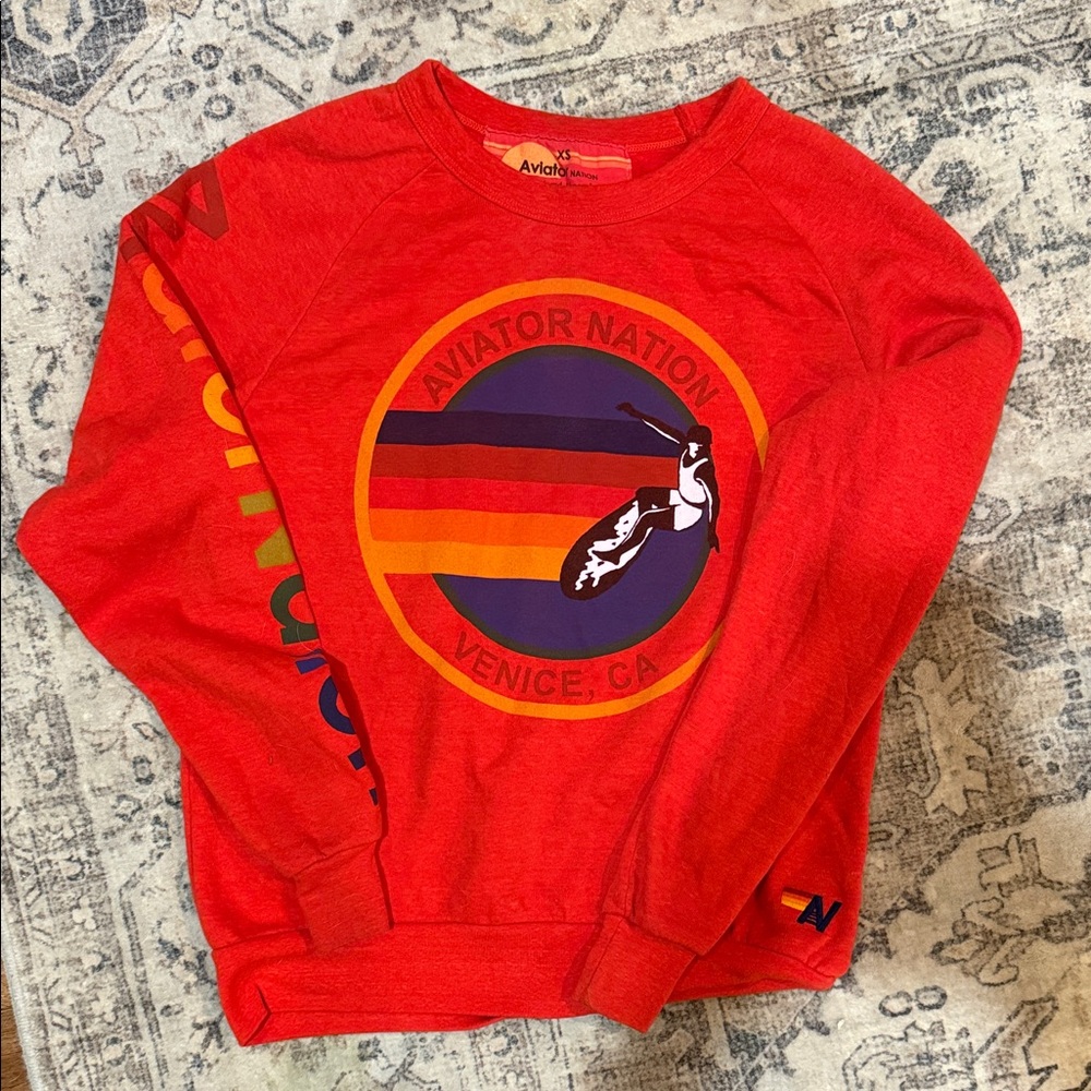 Aviator Nation Red Crewneck Sweater with Graphic